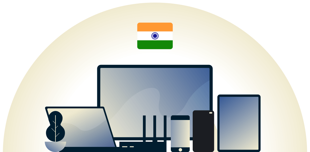 Çeşitli cihazları koruyan Hindistan VPN.